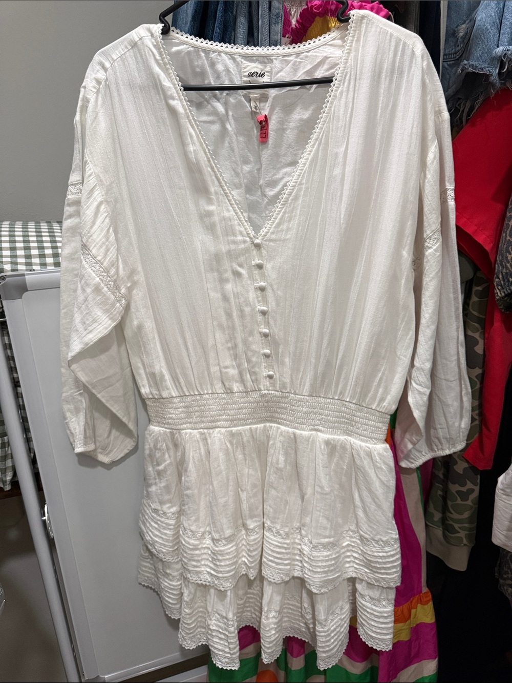 American Eagle Outfitters White Tiered V-Neck Tunic